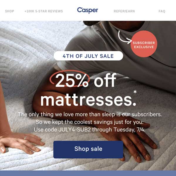example 4th of july-themed email from Casper